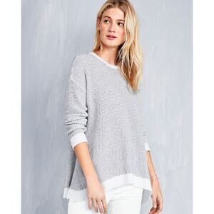 Eileen Fisher 100% Organic Cotton Oversized Sweater Size XS L Boucle Grey White